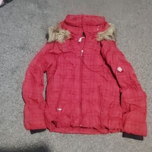 Columbia Red Jacket with Fur Trim
